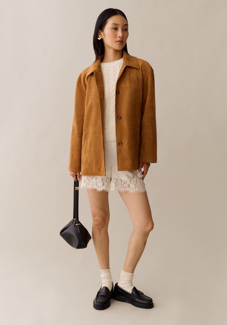 NWT Few Moda X You Vrinda Faux Suede Jacket Camel sz M Neutral Preppy Minimalist